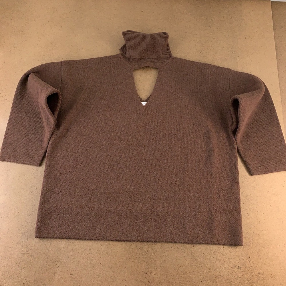 ASOS DESIGN Curve Women's Size 12 Brown Knit Cut Out Turtleneck Sweater New